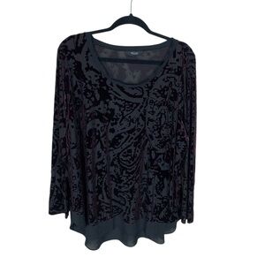Women's Simply Vera Vera Wang Purple Black Velvet Burnout Long Sleeve Top 1X